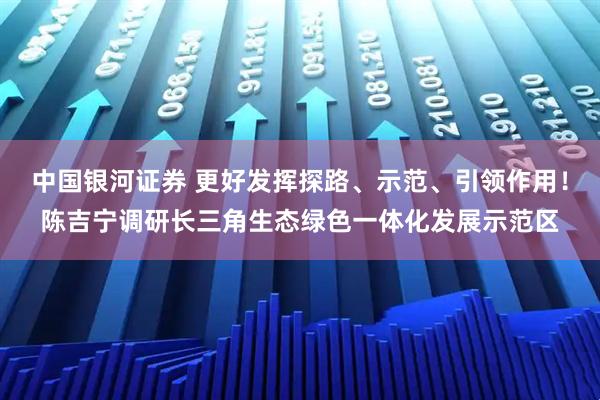 中国银河证券 更好发挥探路、示范、引领作用！陈吉宁调研长三角生态绿色一体化发展示范区