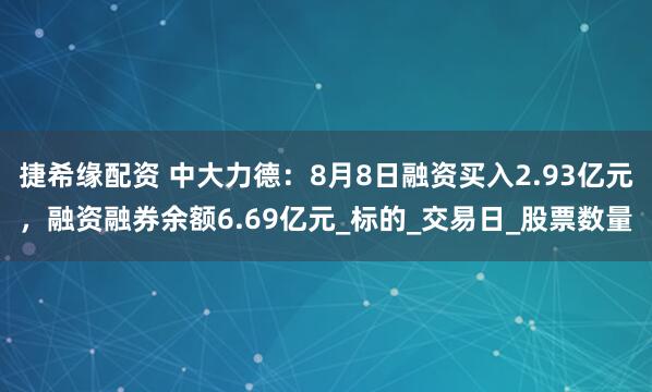 捷希缘配资 中大力德：8月8日融资买入2.93亿元，融资融券余额6.69亿元_标的_交易日_股票数量