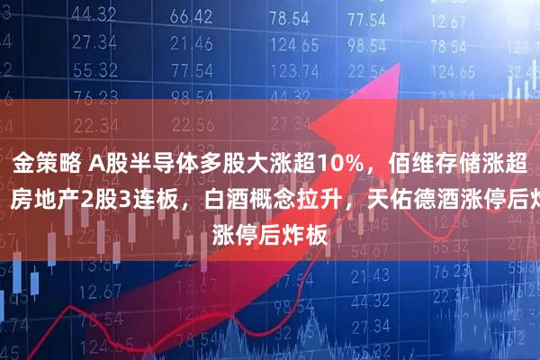 金策略 A股半导体多股大涨超10%，佰维存储涨超2%  房地产2股3连板，白酒概念拉升，天佑德酒涨停后炸板